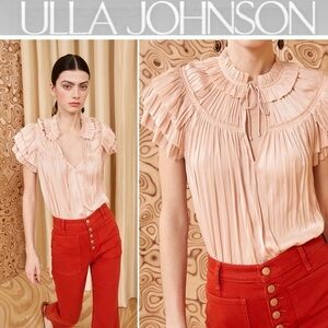 ULLA JOHNSON Liv Top Pink Peony Flutter-Sleeve Top NWT 350$